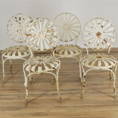 Image for Lot 4 White Painted Wrought Iron Garden Chairs
