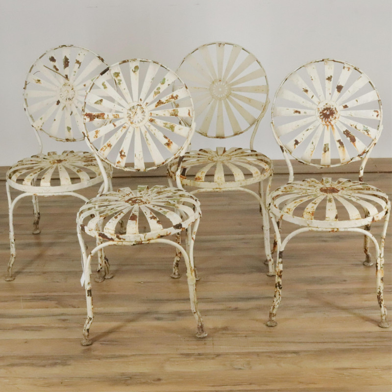 4 White Painted Wrought Iron Garden Chairs