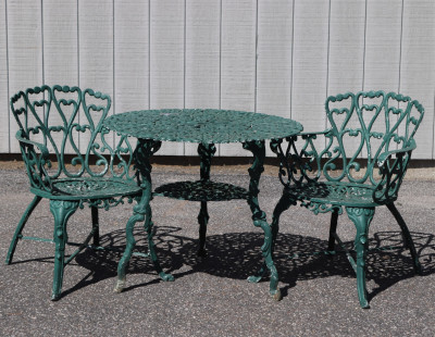 Image for Lot Vintage Cast Aluminum Outdoor Table Two Chairs