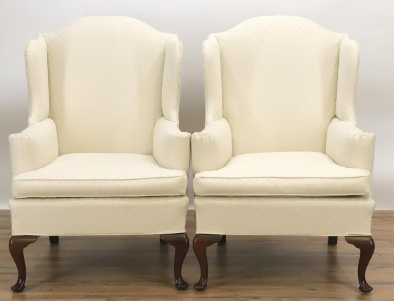 Pair of Queen Anne Style Wing Chairs