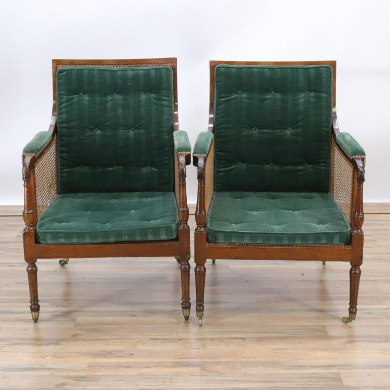 Pair Late George III Caned Library Chairs 19th C