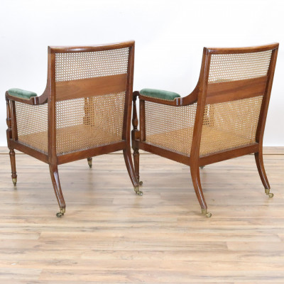 Pair Late George III Caned Library Chairs 19th C