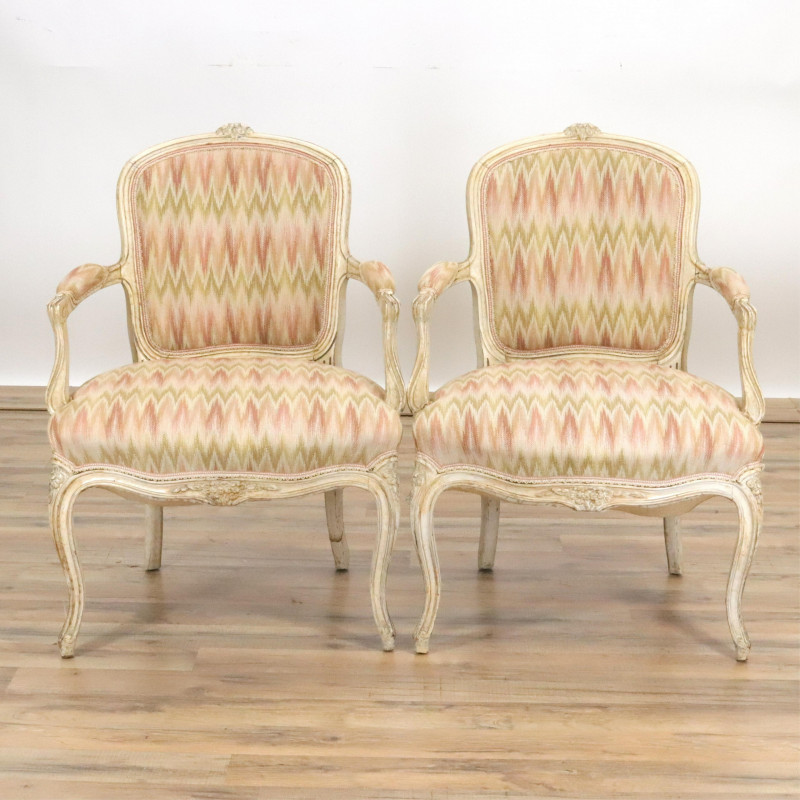 Pair Louis XV Style Painted Armchairs