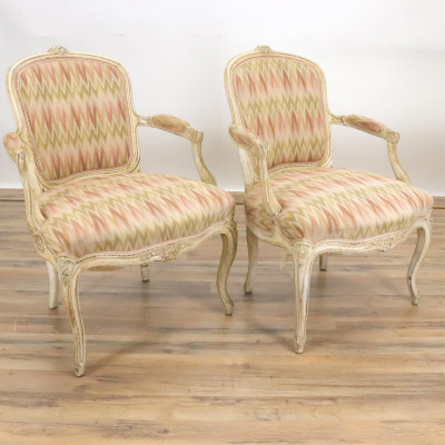 Pair Louis XV Style Painted Armchairs