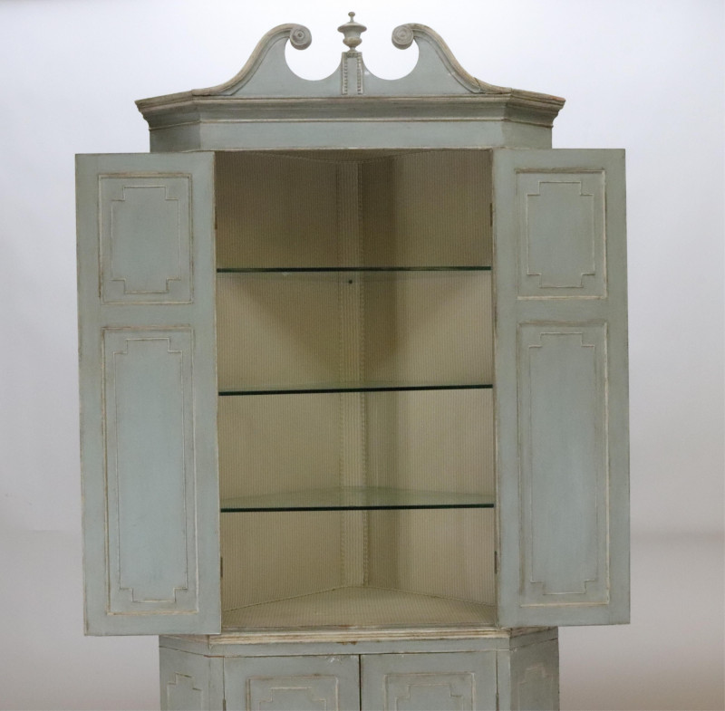 19C Gustavian Styled Painted Corner Cabinet