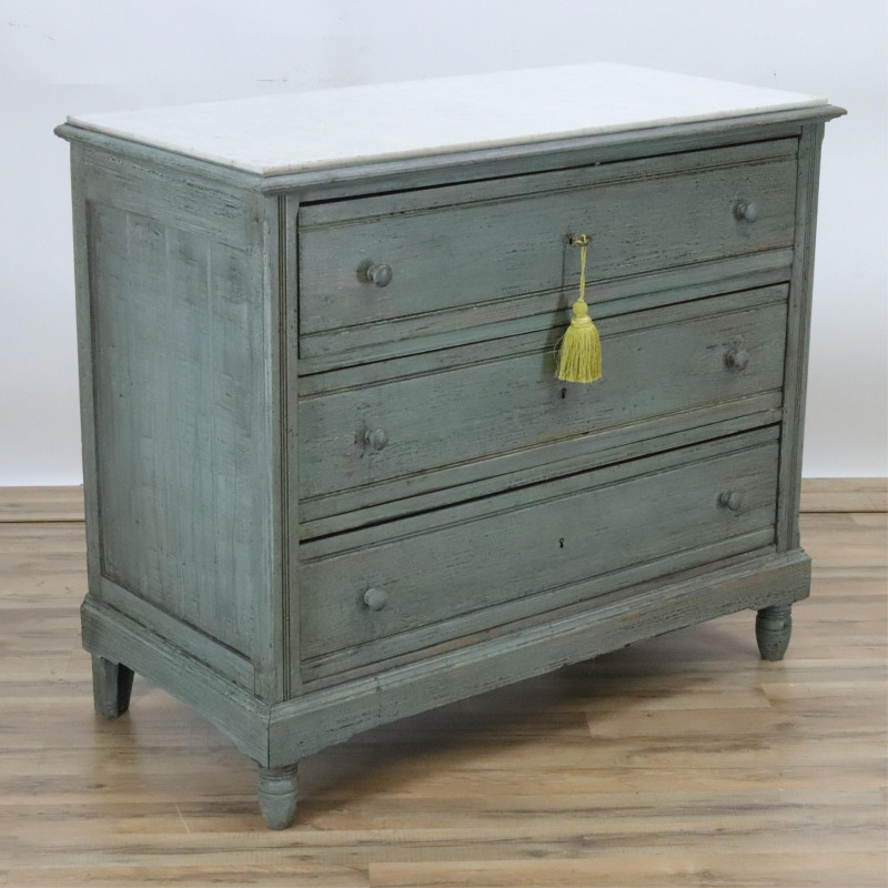 Antiqued Painted Marble Top Chest of Drawers