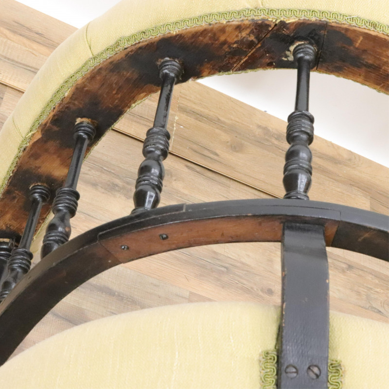 Victorian Barrel Back Wood Upholstered Settee