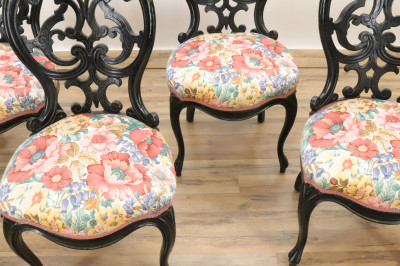 4 Victorian Carved Wood Upholstered side chairs