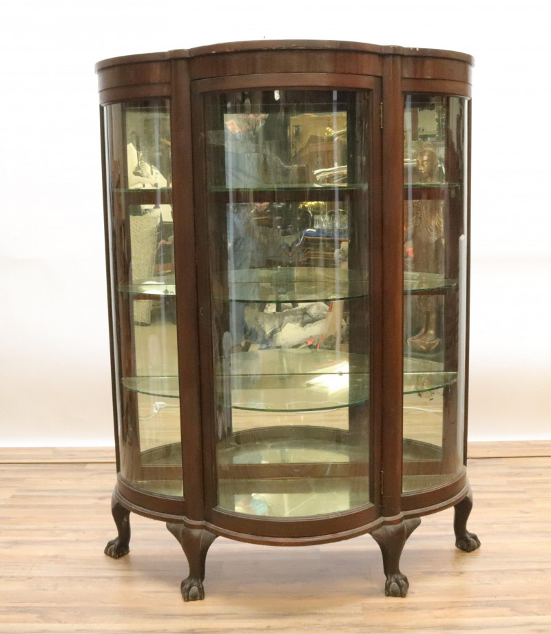 Mahogany Curved Glass Display Cabinet