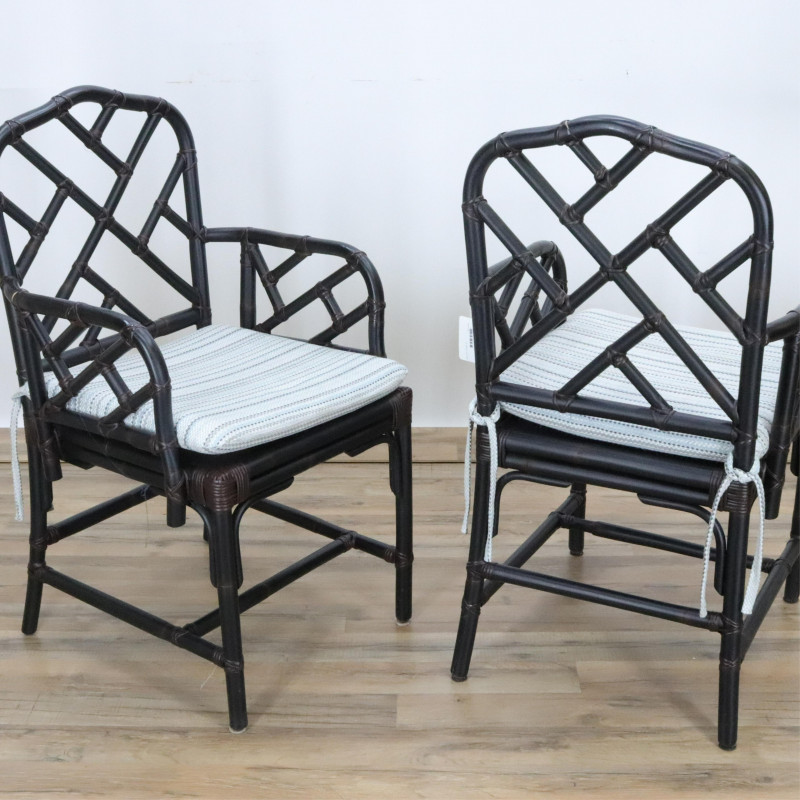 Pair of Black Rattan Armchairs Stand Chest