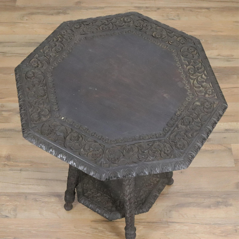 South East Asian Carved Teak Side Table