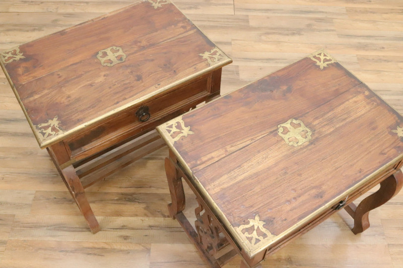 AngloJapanese Wood And Ceramic Tile End Tables