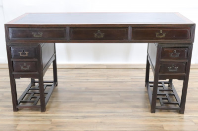 Image for Lot Campaign Style Chinese Rosewood Partners Desk