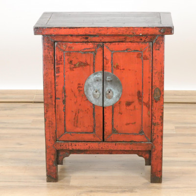 Image for Lot Small Chinese Scarlet Black Lacquer Cabinet