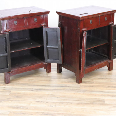 Pair of Chinese Scarlet Lacquer Cabinets