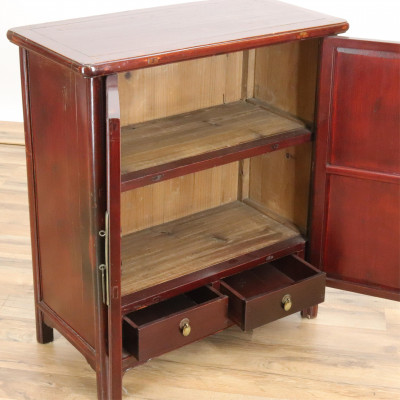 Chinese Burgundy Stained Pine Cabinet