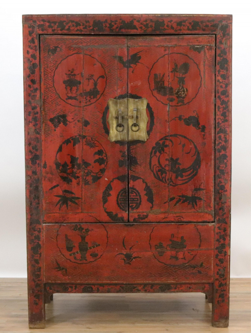Chinese Two Door Lacquered Storage Cabinet