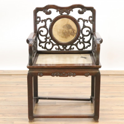 Image for Lot Chinese Marble Inset Hardwood Armchair