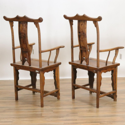 Pair Chinese Yokeback Hardwood Armchairs