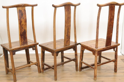 Three Chinese Yokeback Hardwood Chairs
