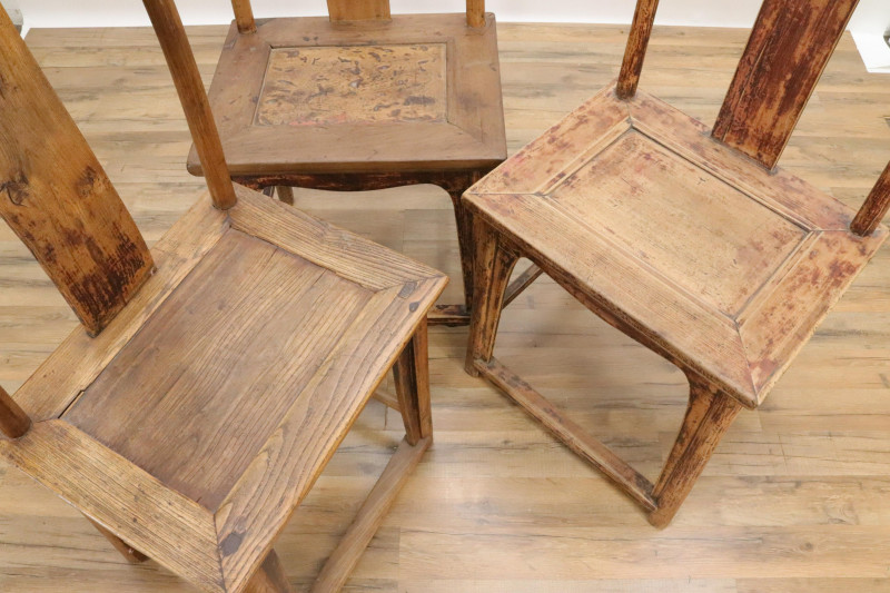 Three Chinese Yokeback Hardwood Chairs