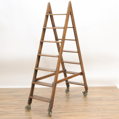 Image for Lot Triangular Fixed Position Wood Library Ladder