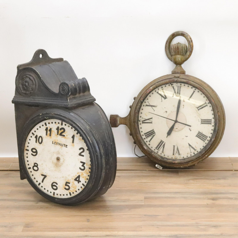 Two Vintage Metal Two Sided Street/Building Clocks