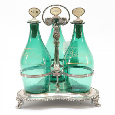 Image for Lot Victorian Bristol Glass Silver Decanter Set