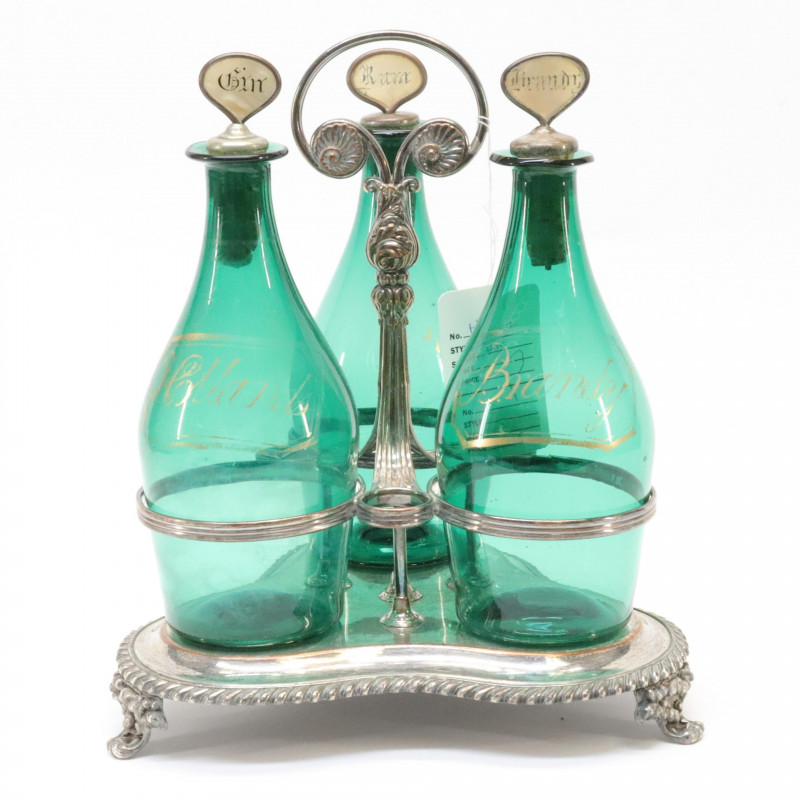 Victorian Bristol Glass Silver Decanter Set