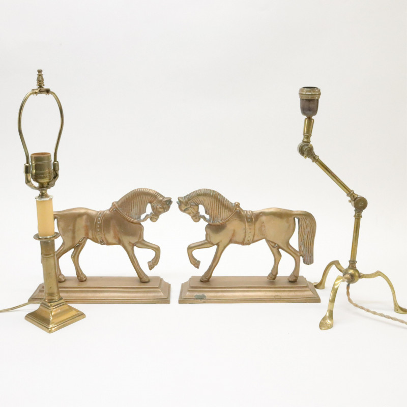 2 English Brass Lamps Equestrian Bookends