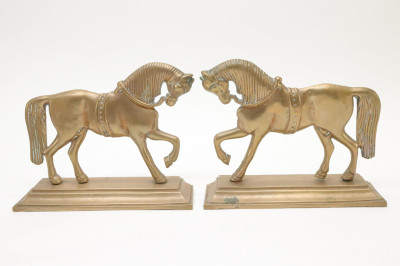 2 English Brass Lamps Equestrian Bookends