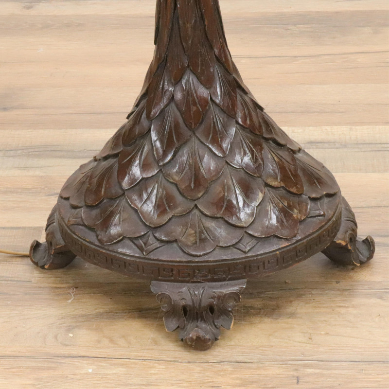 Ornately Carved Tall Wooden Floor Lamp
