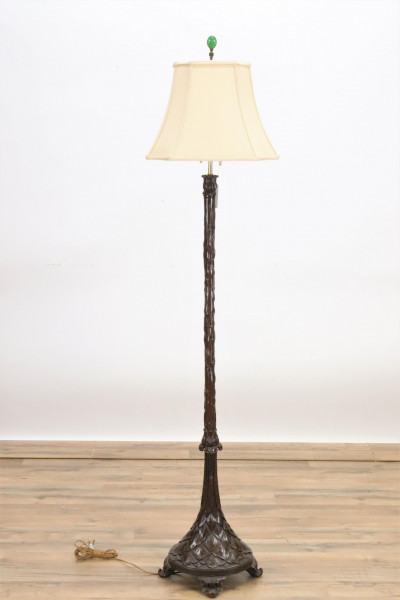 Image for Lot Ornately Carved Tall Wooden Floor Lamp
