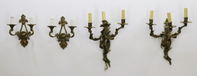 Image for Lot Two Pairs Louis XV Style Brass Wall Sconces