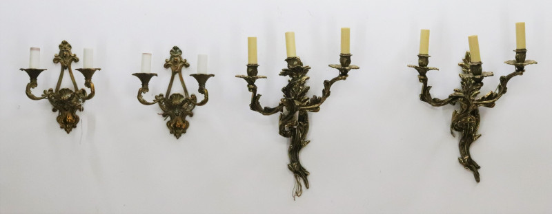 Two Pairs Louis XV Style Brass Wall Sconces