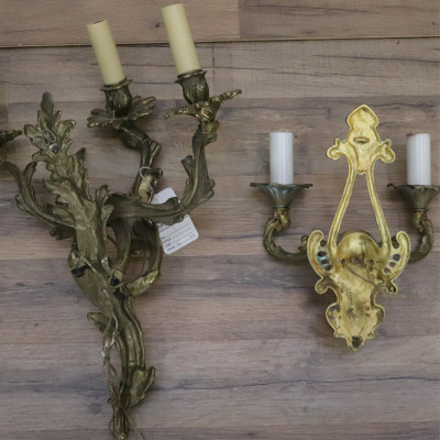 Two Pairs Louis XV Style Brass Wall Sconces