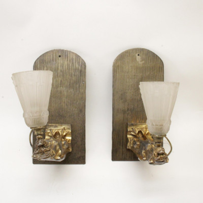 Image for Lot Pair Gilt Bronze Griffin Wall Lights