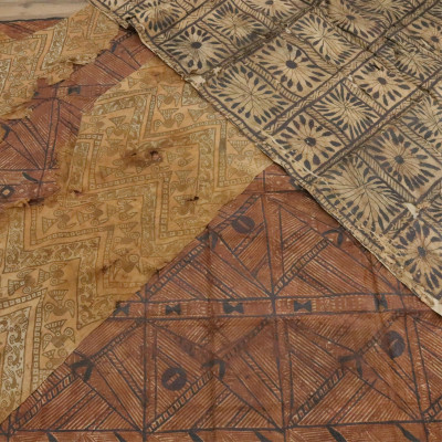 Image for Lot Antique Handblocked Textile; Handmade Paper