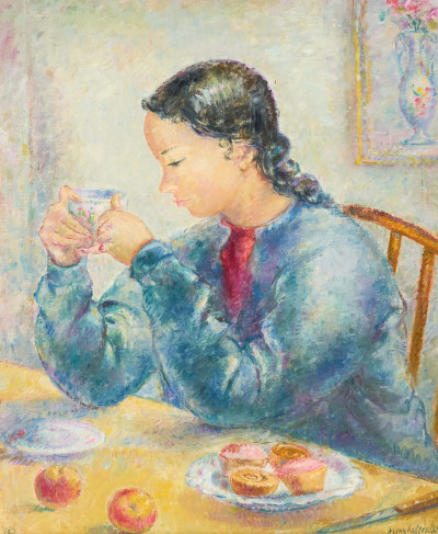 Image for Lot Clara Klinghoffer - Girl Drinking Tea