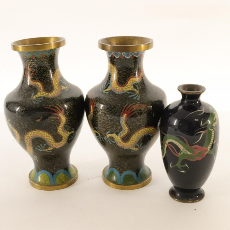 Three Dragon Cloisonne Vases