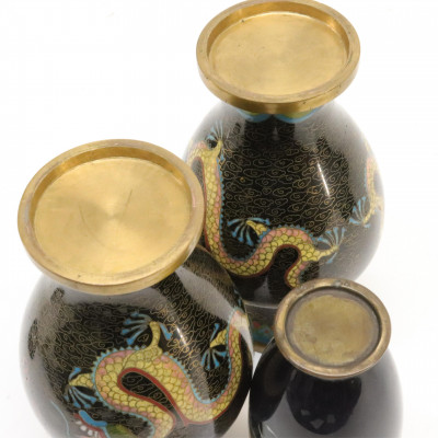 Three Dragon Cloisonne Vases