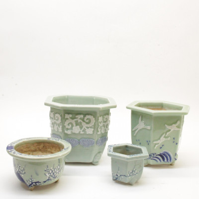 Four Japanese Celadon Jardiniere