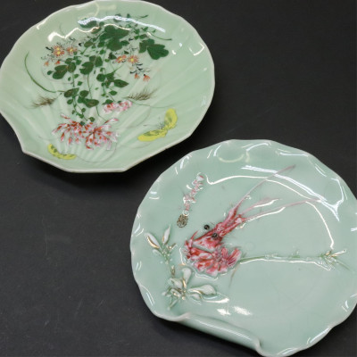 Six Kato Shubei II Celadon Bird and Flower Plates