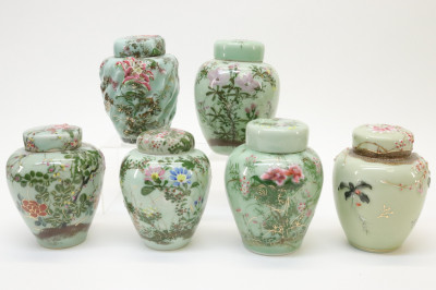 Grouping of Six Japanese Celadon Tea Jars