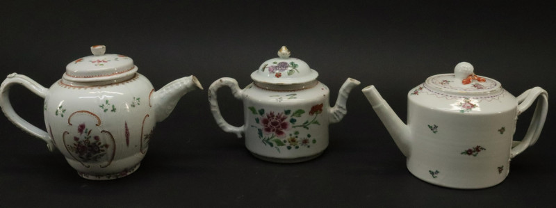 Three Chinese Export Porcelain Teapots 18/19th C