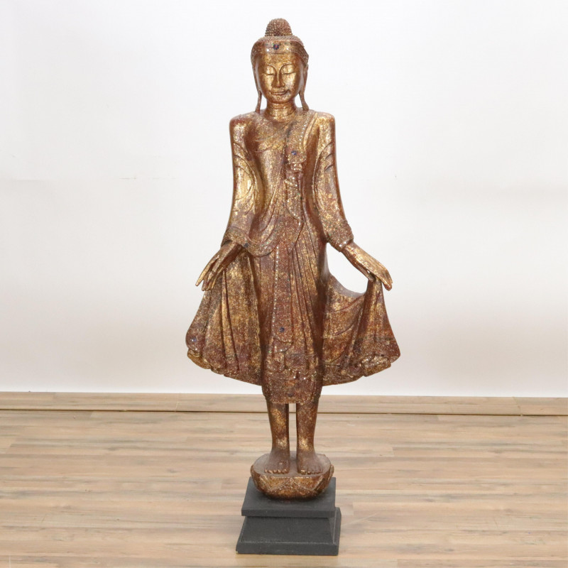 Burmese Carved and Gilt Wood Standing Buddha