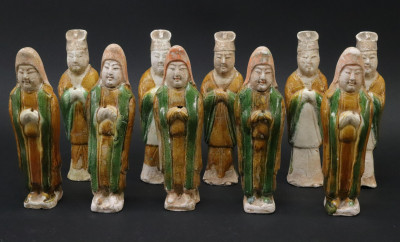 Group of Ten Tang Glazed Tomb Attendants