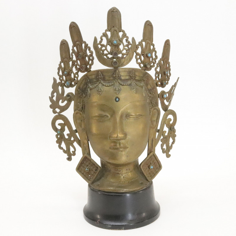 Large Bronze Tibetan Manjushri Head