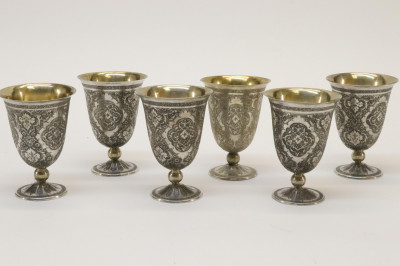 Set of Six Iranian Silver Wine Cups