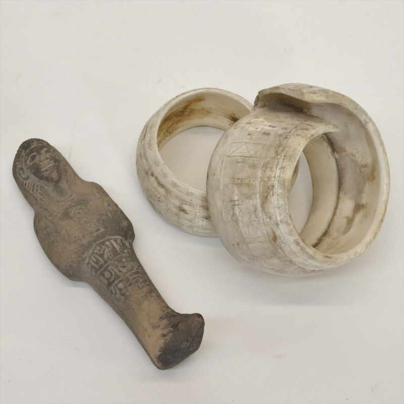 Two Tribal Shell Bracelets and Ushapti Figure
